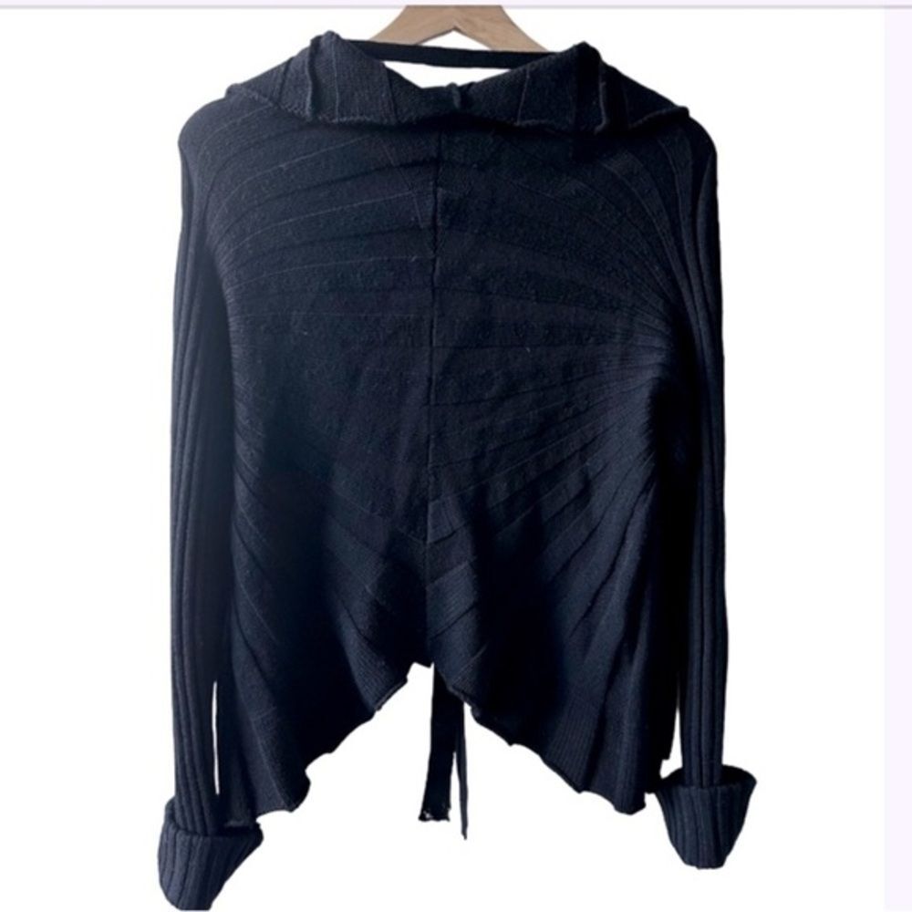 Valentino Black Roma Virgin Wool Cardigan Size 10 Front Tie Quiet Luxury Couture - Picture 2 of 8